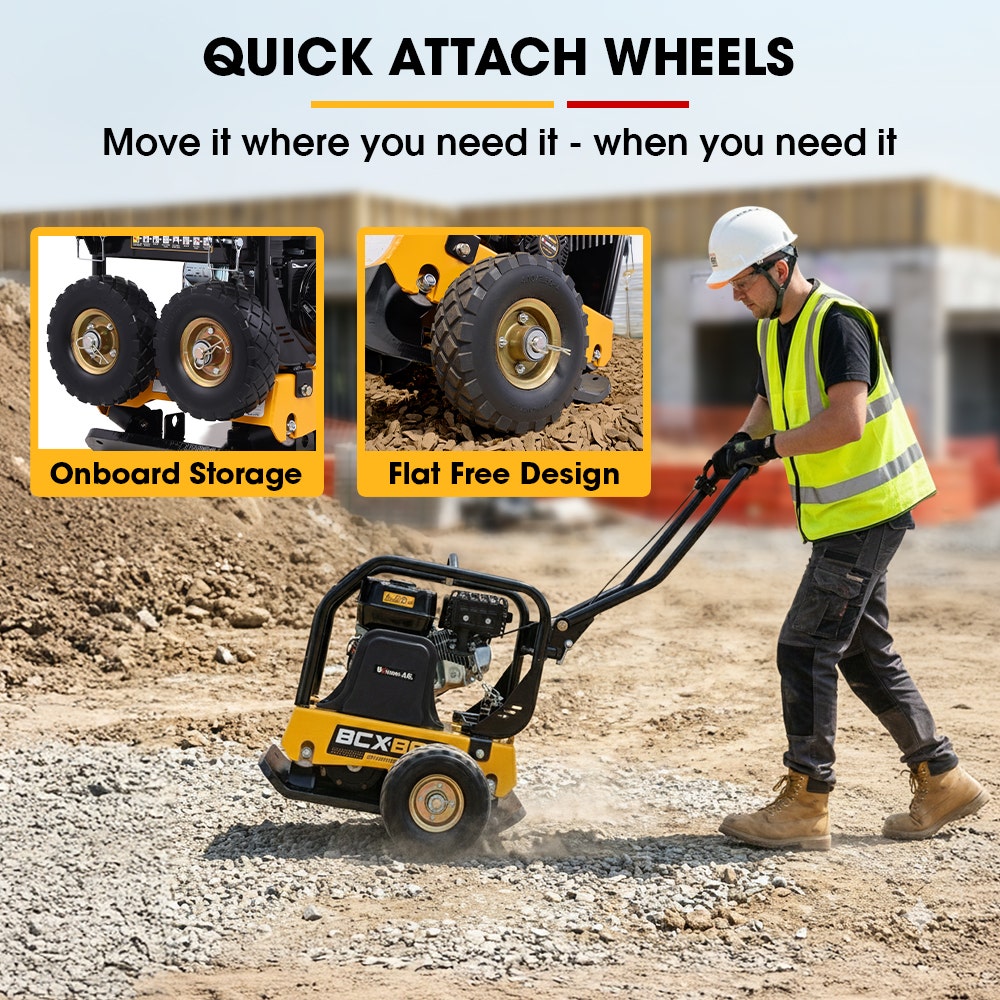 BAUMR-AG 125kg 450x630mm 7HP Plate Compactor, 32kN Vibratory Compaction, Wheel Kit, Protective Paver Pad, V219-TOLPLCBM8C5A
