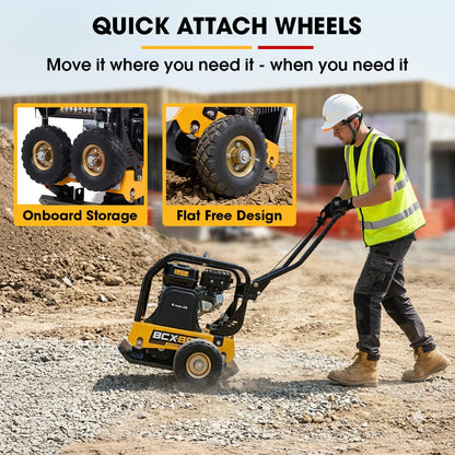 BAUMR-AG 125kg 450x630mm 7HP Plate Compactor, 32kN Vibratory Compaction, Wheel Kit, Protective Paver Pad, V219-TOLPLCBM8C5A
