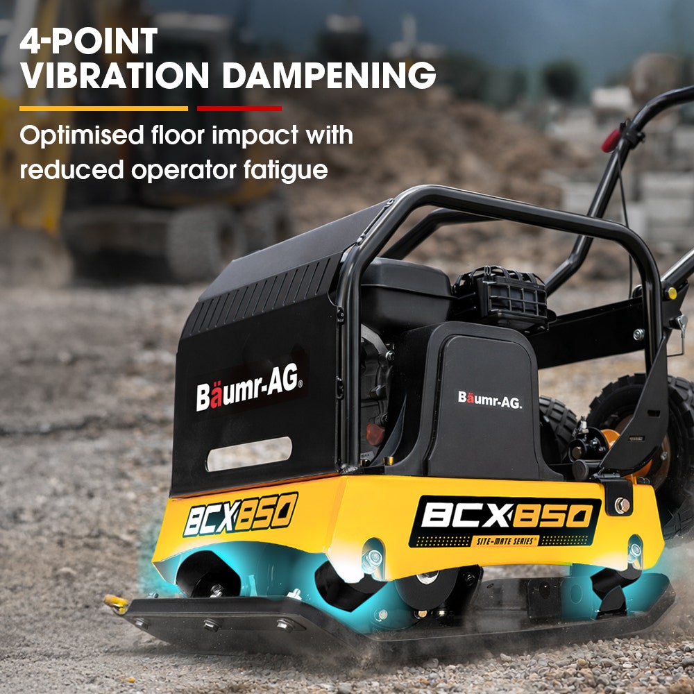BAUMR-AG 125kg 450x630mm 7HP Plate Compactor, 32kN Vibratory Compaction, Wheel Kit, Protective Paver Pad, V219-TOLPLCBM8C5A