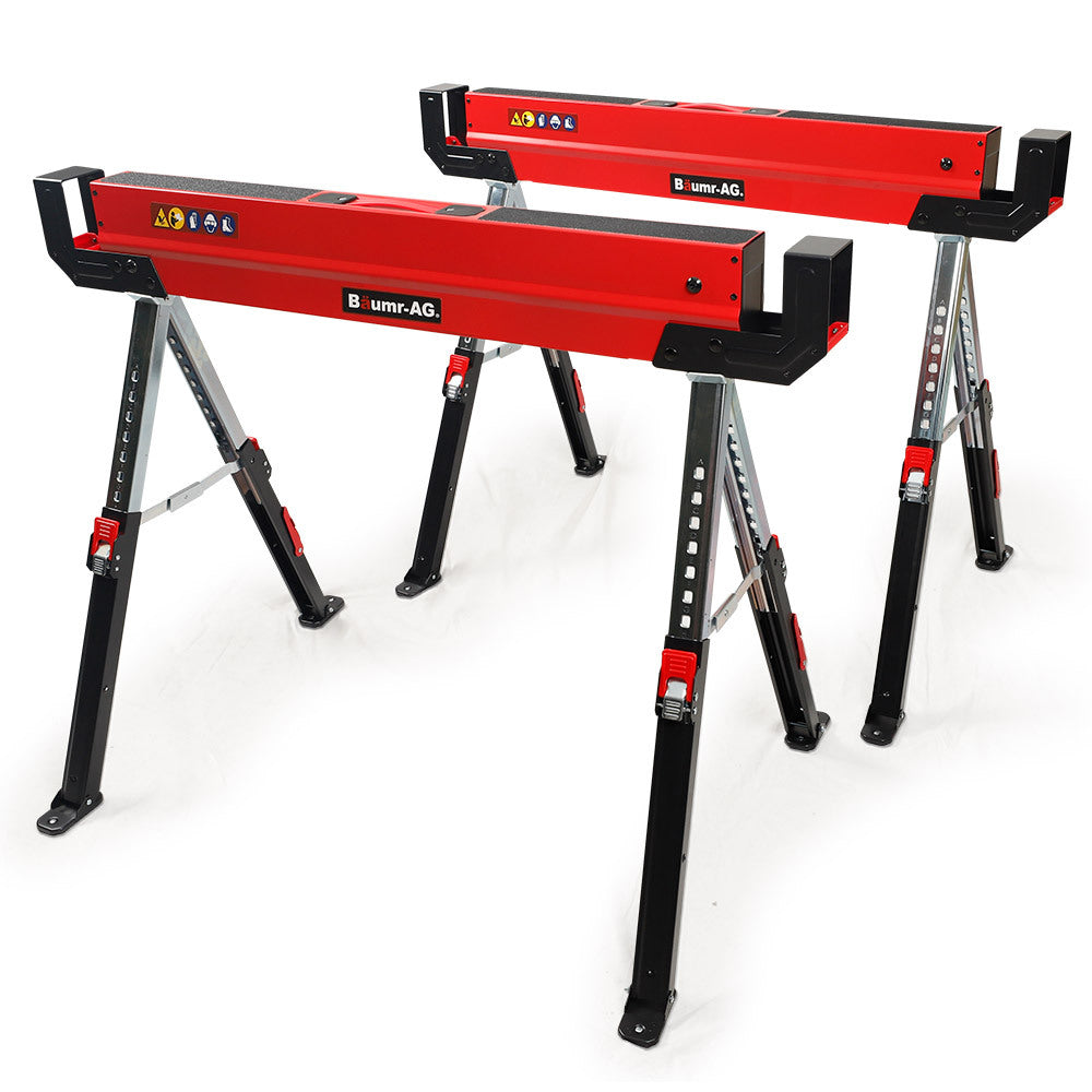 BAUMR-AG 2 x Steel Saw Horse, Folding Height Adjustable Sawhorse, 1180kg Capacity, 2x4 Support Arms V219-TOLSHRBMRAAHT