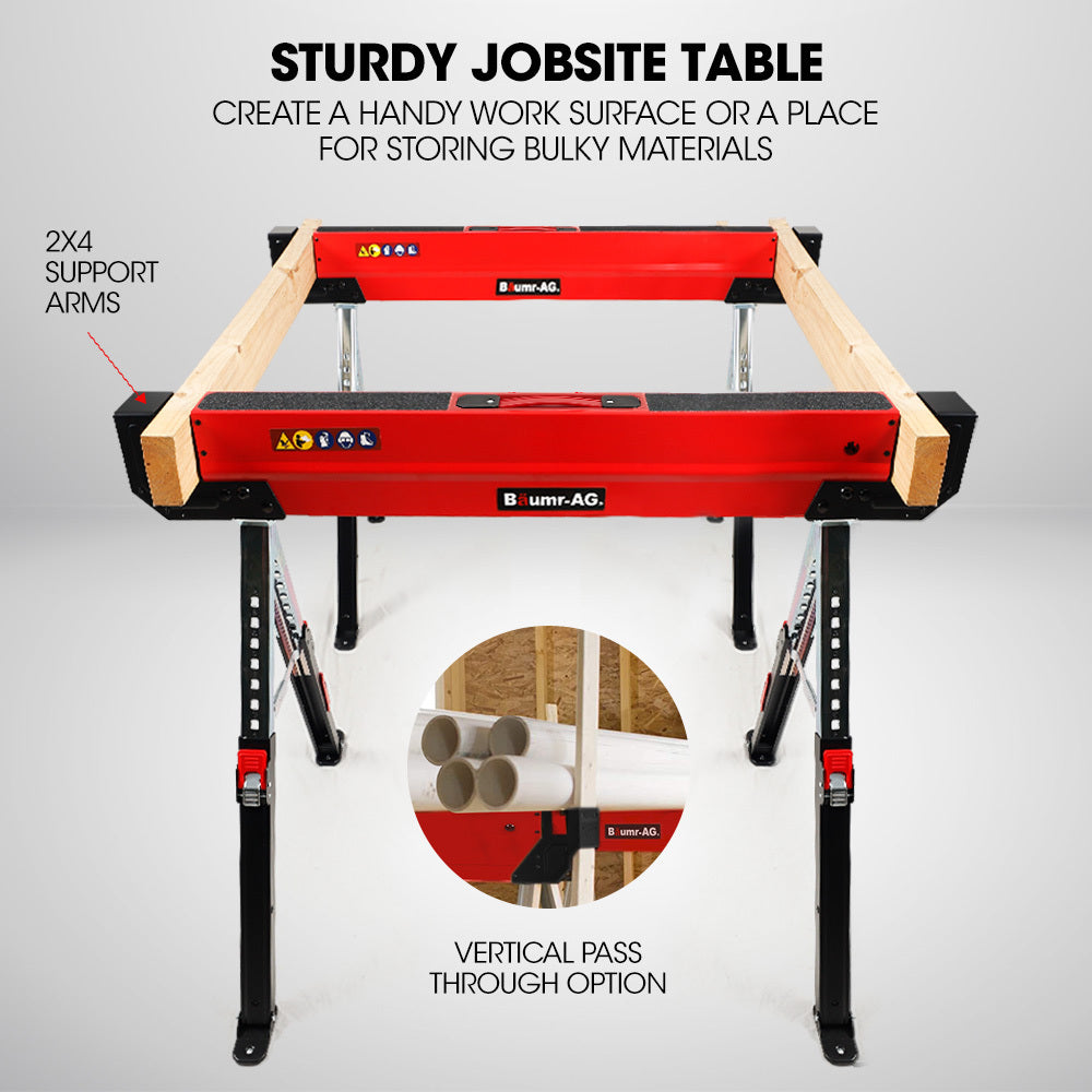 BAUMR-AG 2 x Steel Saw Horse, Folding Height Adjustable Sawhorse, 1180kg Capacity, 2x4 Support Arms V219-TOLSHRBMRAAHT