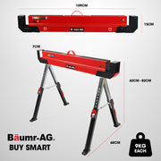 BAUMR-AG 2 x Steel Saw Horse, Folding Height Adjustable Sawhorse, 1180kg Capacity, 2x4 Support Arms V219-TOLSHRBMRAAHT