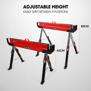 BAUMR-AG 2 x Steel Saw Horse, Folding Height Adjustable Sawhorse, 1180kg Capacity, 2x4 Support Arms V219-TOLSHRBMRAAHT