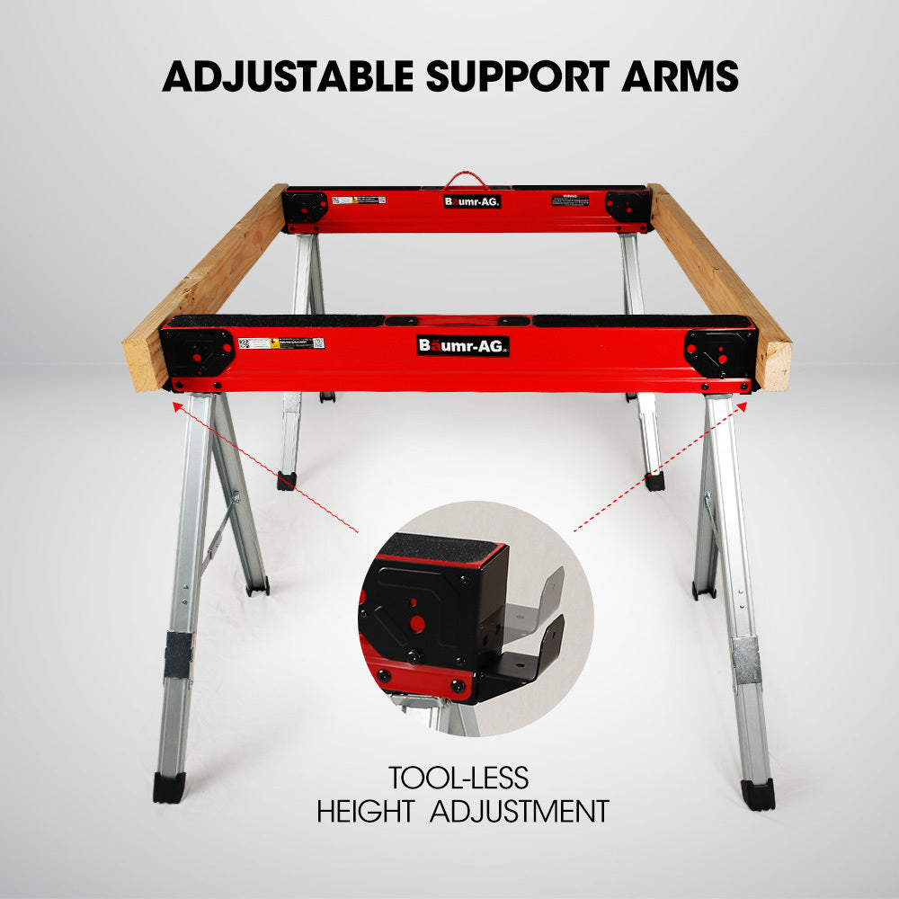Baumr-AG 2 x Steel Saw Horse, 1000kg Capacity Folding Adjustable Sawhorses, 2x4 Support Arms V219-TOLSHRBMRAFHT