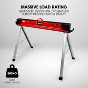 Baumr-AG 2 x Steel Saw Horse, 1000kg Capacity Folding Adjustable Sawhorses, 2x4 Support Arms V219-TOLSHRBMRAFHT