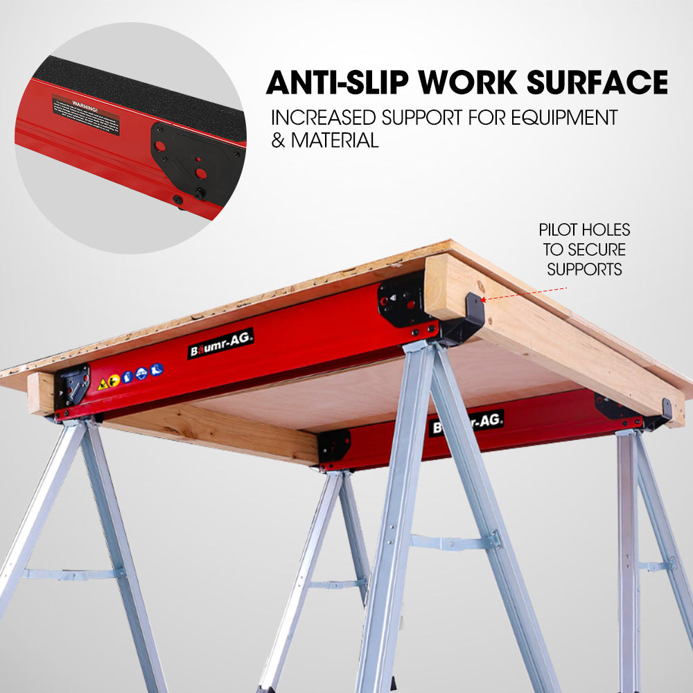 Baumr-AG 2 x Steel Saw Horse, 1000kg Capacity Folding Adjustable Sawhorses, 2x4 Support Arms V219-TOLSHRBMRAFHT