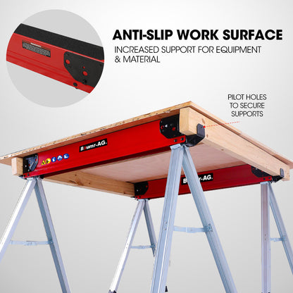Baumr-AG 2 x Steel Saw Horse, 1000kg Capacity Folding Adjustable Sawhorses, 2x4 Support Arms V219-TOLSHRBMRAFHT