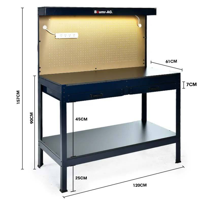 BAUMR-AG Steel Garage Workbench with LED Lights Pegboard Tool Storage Work Bench Workshop Table V219-TOLWBNBMRA6XL