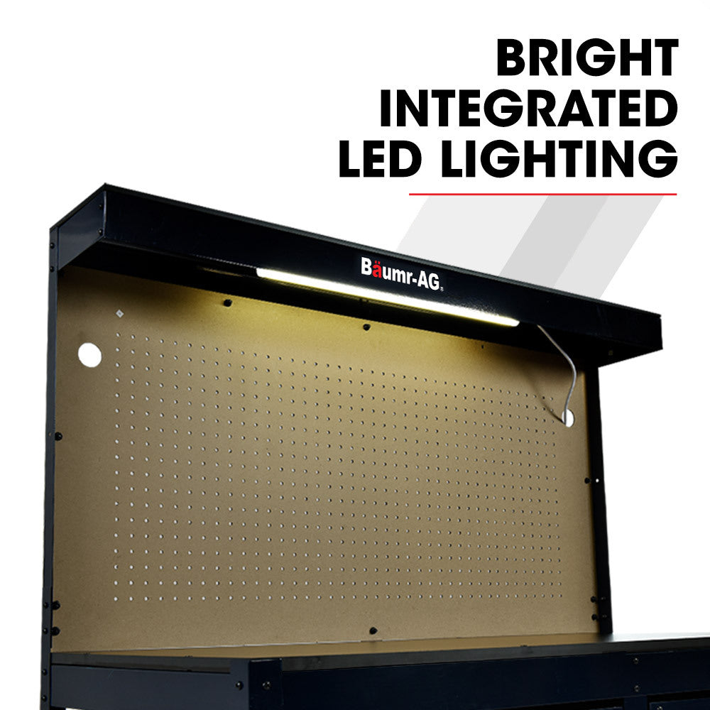 BAUMR-AG Steel Garage Workbench with LED Lights Pegboard Tool Storage Work Bench Workshop Table V219-TOLWBNBMRA6XL