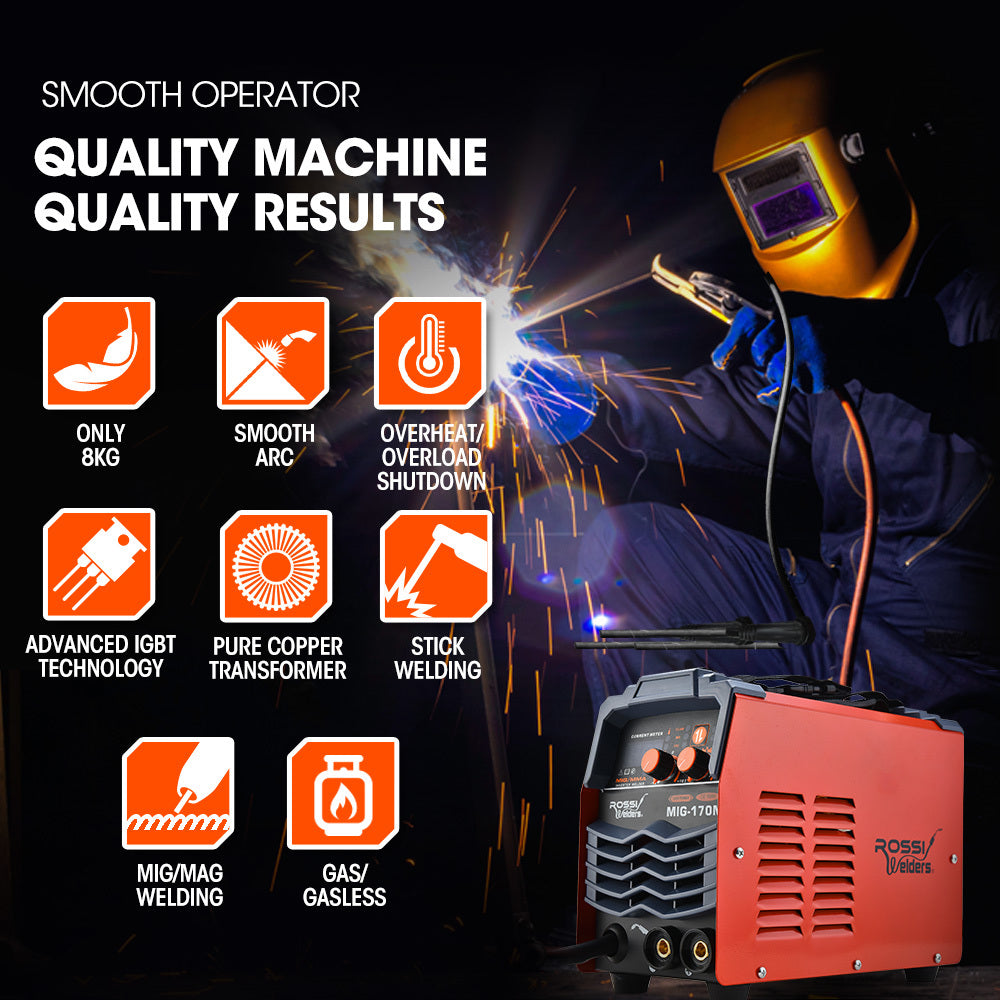 ROSSI 170Amp MIG ARC Stick Welder, with Carry Case & Accessories, 15A Plug V219-TOLWDRROB1C7