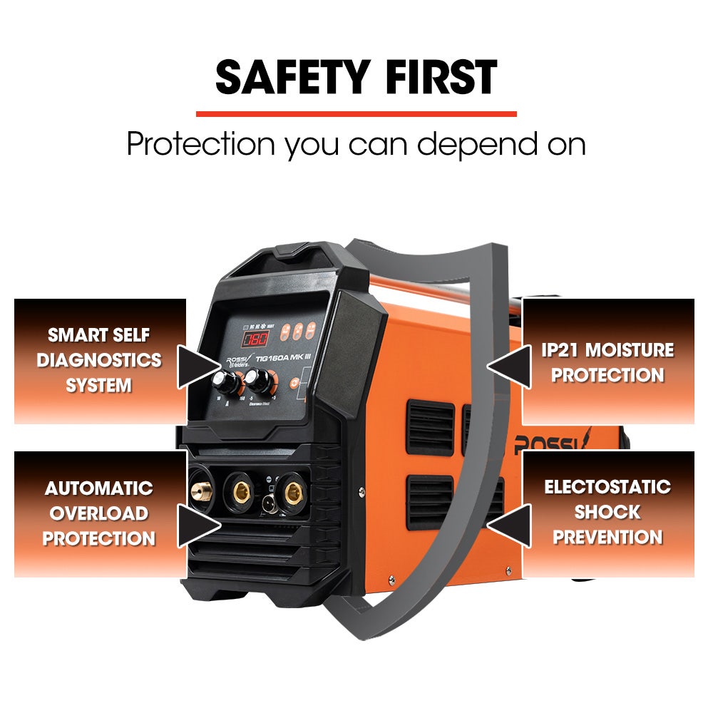 ROSSI 160 Amp AC DC TIG MMA ARC Stick Inverter Welder, Ideal for Aluminium and Copper Welding, 15A Plug V219-TOLWDRROBT16
