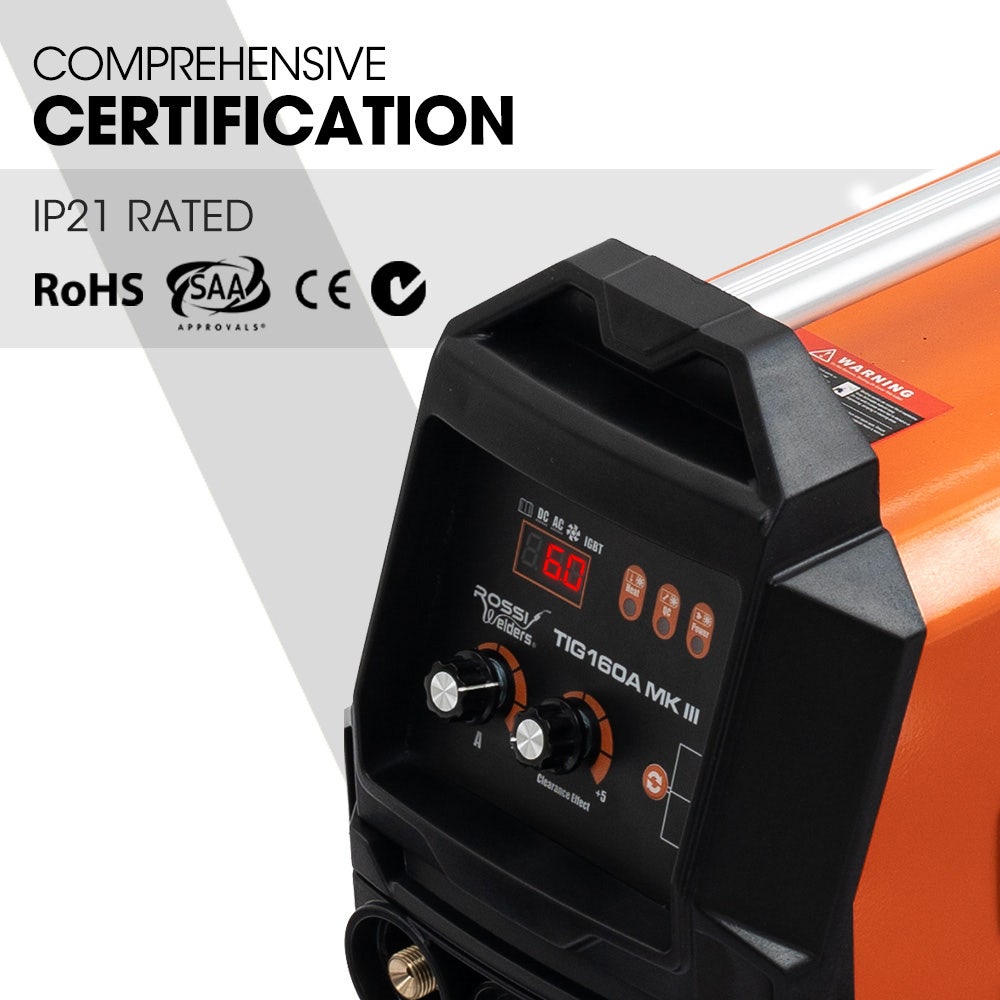 ROSSI 160 Amp AC DC TIG MMA ARC Stick Inverter Welder, Ideal for Aluminium and Copper Welding, 15A Plug V219-TOLWDRROBT16