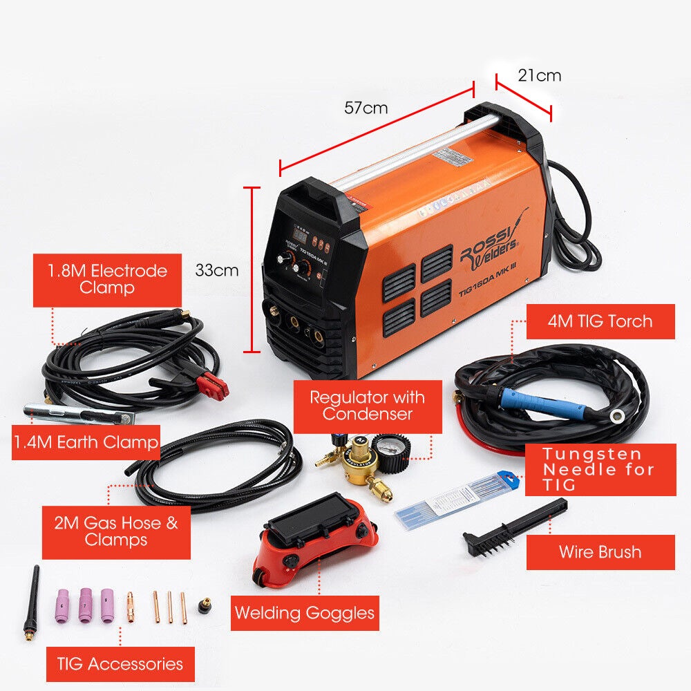 ROSSI 160 Amp AC DC TIG MMA ARC Stick Inverter Welder, Ideal for Aluminium and Copper Welding, 15A Plug V219-TOLWDRROBT16