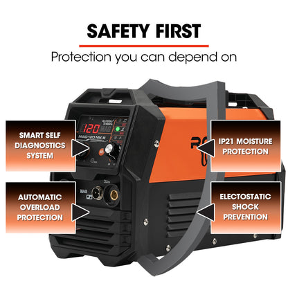 ROSSI 120 Amp Inverter Welder, 3in1 Portable MMA ARC /MIG Gasless /Lift-TIG Welding Machine, 15A Plug V219-TOLWDRROCM12