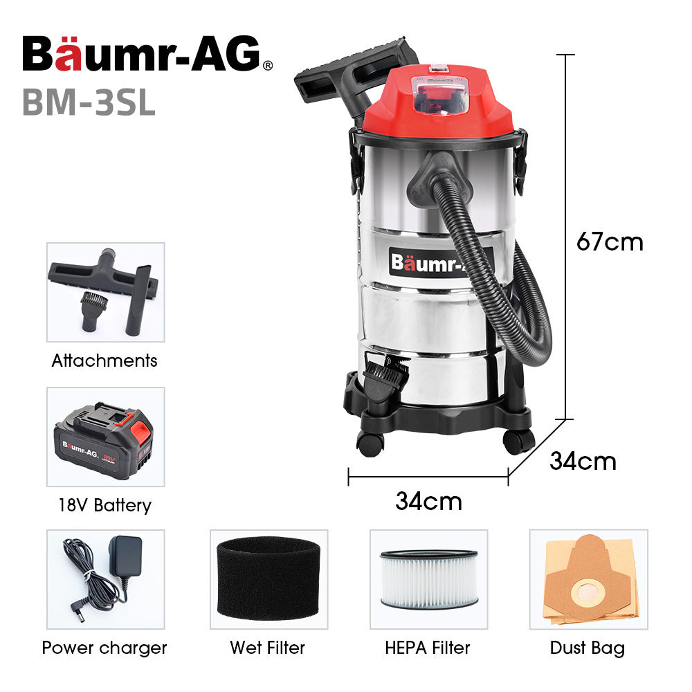 BAUMR-AG 30L Cordless Wet & Dry Vacuum Cleaner Kit, with 4Ah battery and Charger, Blower, HEPA Filter, V219-TOLWDVBM3SLA