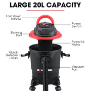 Baumr-AG 20L 1200W Wet and Dry Vacuum Cleaner, with Blower, for Car, Workshop, Carpet V219-TOLWDVUM2PNA