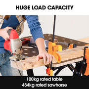 BAUMR-AG Portable Multifunction Workbench, 2-in-1 Worktable and Sawhorse, Height Adjustable, Expandable V219-TOLWKBBM85MA