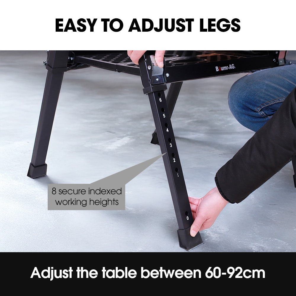 BAUMR-AG Portable Multifunction Workbench, 2-in-1 Worktable and Sawhorse, Height Adjustable, Expandable V219-TOLWKBBM85MA
