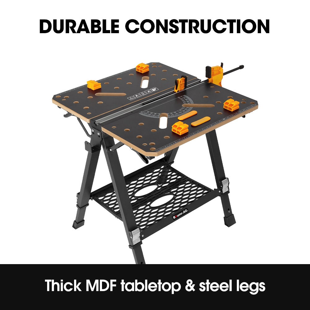 BAUMR-AG Portable Multifunction Workbench, 2-in-1 Worktable and Sawhorse, Height Adjustable, Expandable V219-TOLWKBBM85MA