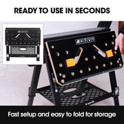 BAUMR-AG Portable Multifunction Workbench, 2-in-1 Worktable and Sawhorse, Height Adjustable, Expandable V219-TOLWKBBM85MA