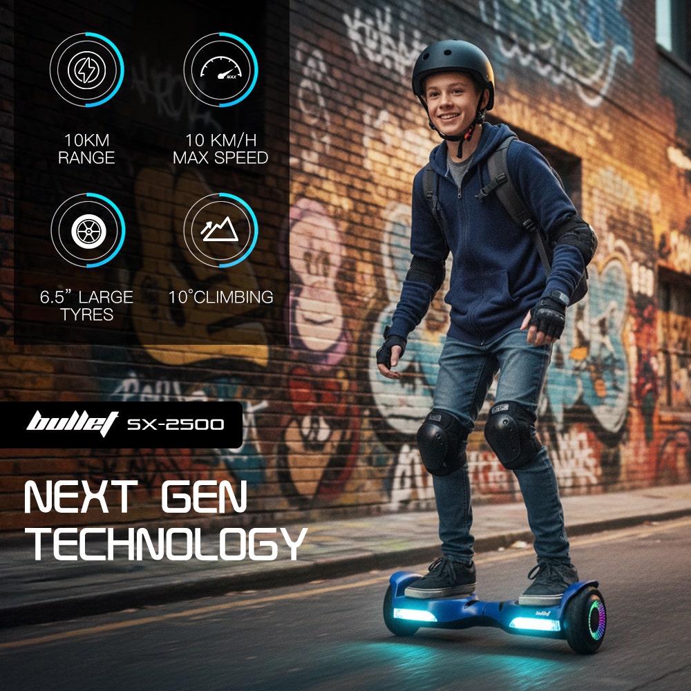 BULLET SX-2500 Hoverboard Scooter, 500W Brushless, UL Certified, AU Compliant, 6.5-inch Off-Road Style Tyres, V219-TOYHVBBL65BA