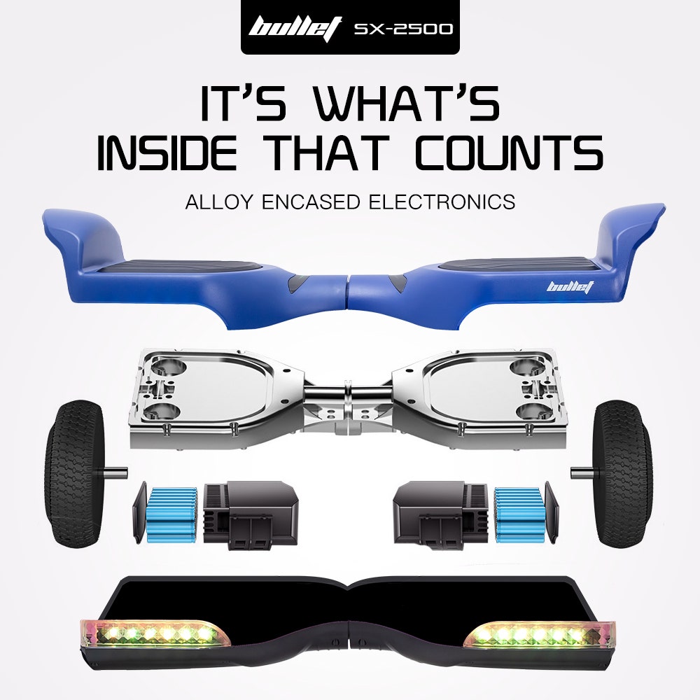 BULLET SX-2500 Hoverboard Scooter, 500W Brushless, UL Certified, AU Compliant, 6.5-inch Off-Road Style Tyres, V219-TOYHVBBL65BA