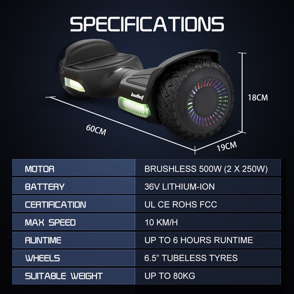 BULLET SX-2500 Hoverboard Scooter, 500W Brushless, UL Certified, AU Compliant, 6.5-inch Off-Road Style Tyres, V219-TOYHVBBL65KA