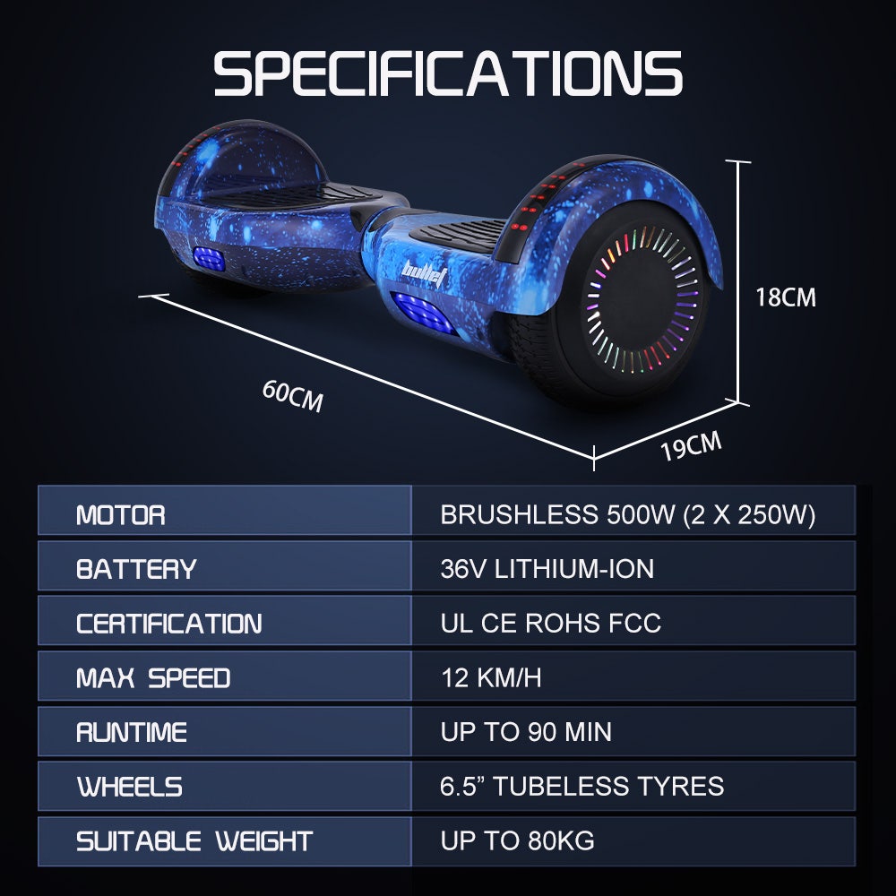 BULLET SX-2000 Hoverboard Scooter, 500W Brushless, Superior Self Balancing System, UL Certified, LED Lights, V219-TOYHVBBL6BGA