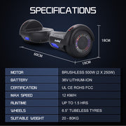BULLET SX-2000 Hoverboard Scooter, 500W Brushless, UL Certified, AU Compliant, Superior Self Balancing V219-TOYHVBBL6BKA