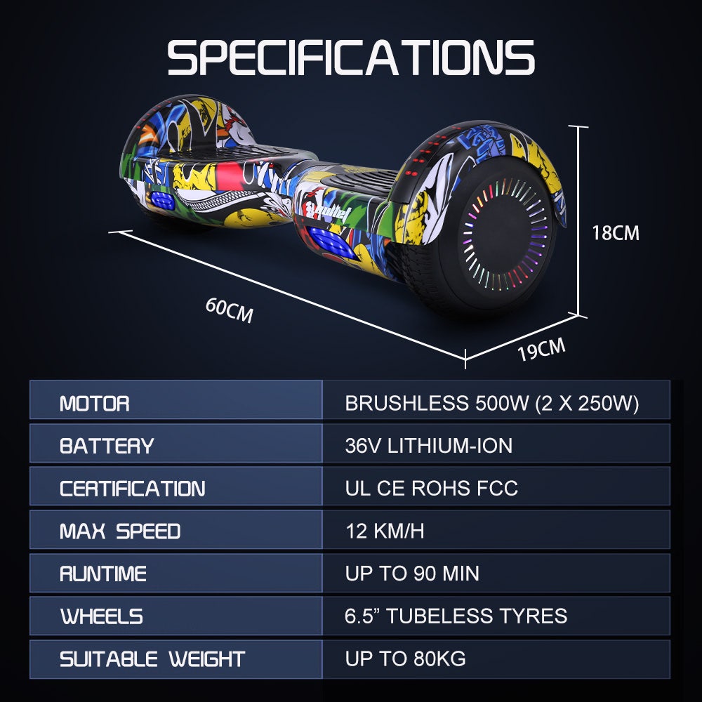 BULLET SX-2000 Hoverboard Scooter, 500W Brushless, UL Certified, AU Compliant, Superior Self Balancing V219-TOYHVBBL6HHA