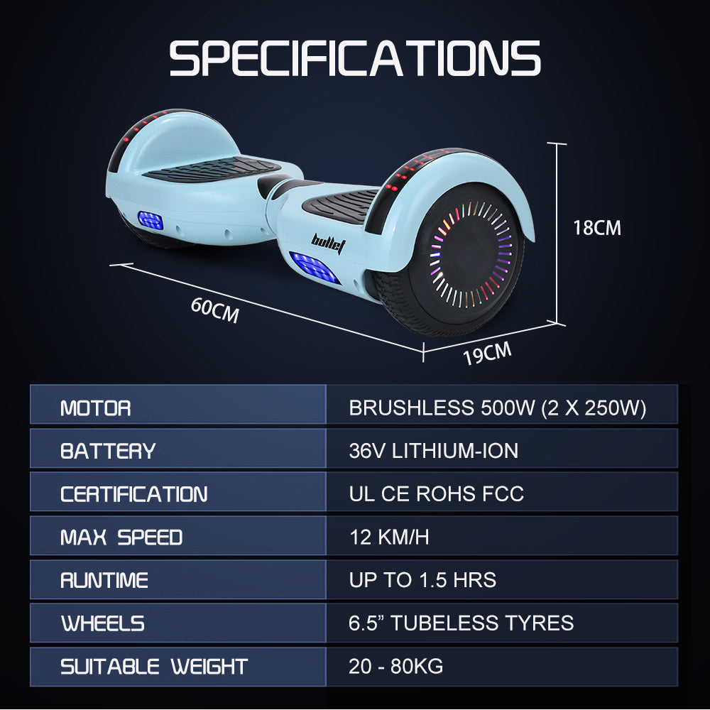 BULLET SX-2000 Hoverboard Scooter, 500W Brushless, UL Certified, AU Compliant, Superior Self Balancing V219-TOYHVBBL6MNA