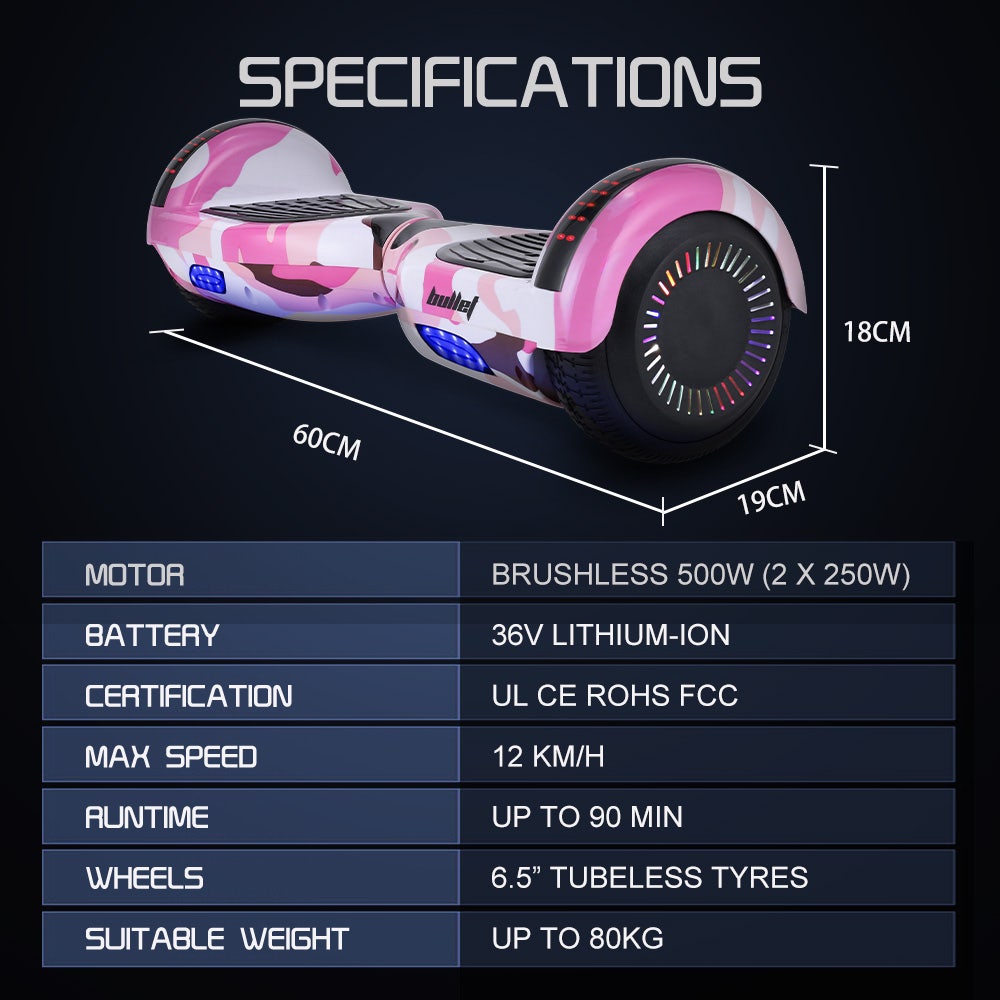 BULLET SX-2000 Hoverboard Scooter, 500W Brushless, UL Certified, AU Compliant, Superior Self Balancing V219-TOYHVBBL6PCA