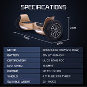 BULLET SX-4000 Hoverboard Scooter, 700W Brushless, UL Certified, AU Compliant, 8.5" Wheels, Superior Self V219-TOYHVBBL8BZA