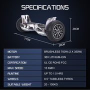 BULLET SX-4000 Hoverboard Scooter, 700W Brushless, UL Certified, AU Compliant, 8.5" Wheels, Superior Self V219-TOYHVBBL8GCA