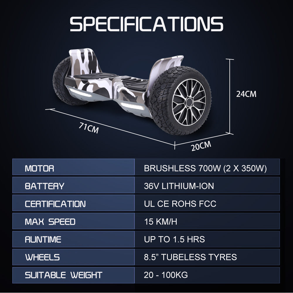 BULLET SX-4000 Hoverboard Scooter, 700W Brushless, UL Certified, AU Compliant, 8.5" Wheels, Superior Self V219-TOYHVBBL8GCA