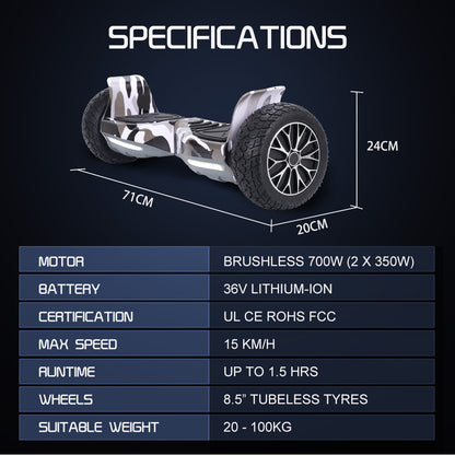 BULLET SX-4000 Hoverboard Scooter, 700W Brushless, UL Certified, AU Compliant, 8.5" Wheels, Superior Self V219-TOYHVBBL8GCA