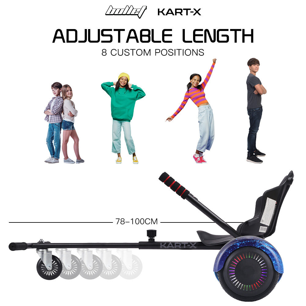 BULLET KART-X Hoverboard Seat Attachment, for 6.5" 8" 10" models, Adjustable Length Frame V219-TOYHVBBLK1KA