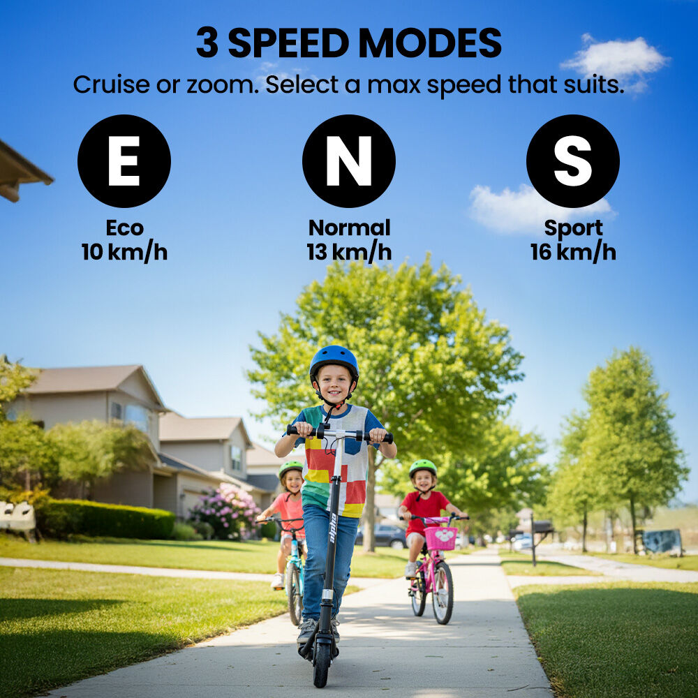 ALPHA Edge Electric Scooter Kids/Teens, 16km/h Max, Adjustable Height, UL Certified, AU Compliant, Dual V219-TRNESCAL2BKA