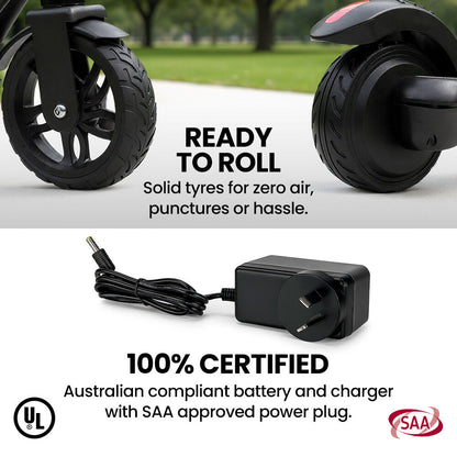 ALPHA Edge Electric Scooter Kids/Teens, 16km/h Max, Adjustable Height, UL Certified, AU Compliant, Dual V219-TRNESCAL2BKA