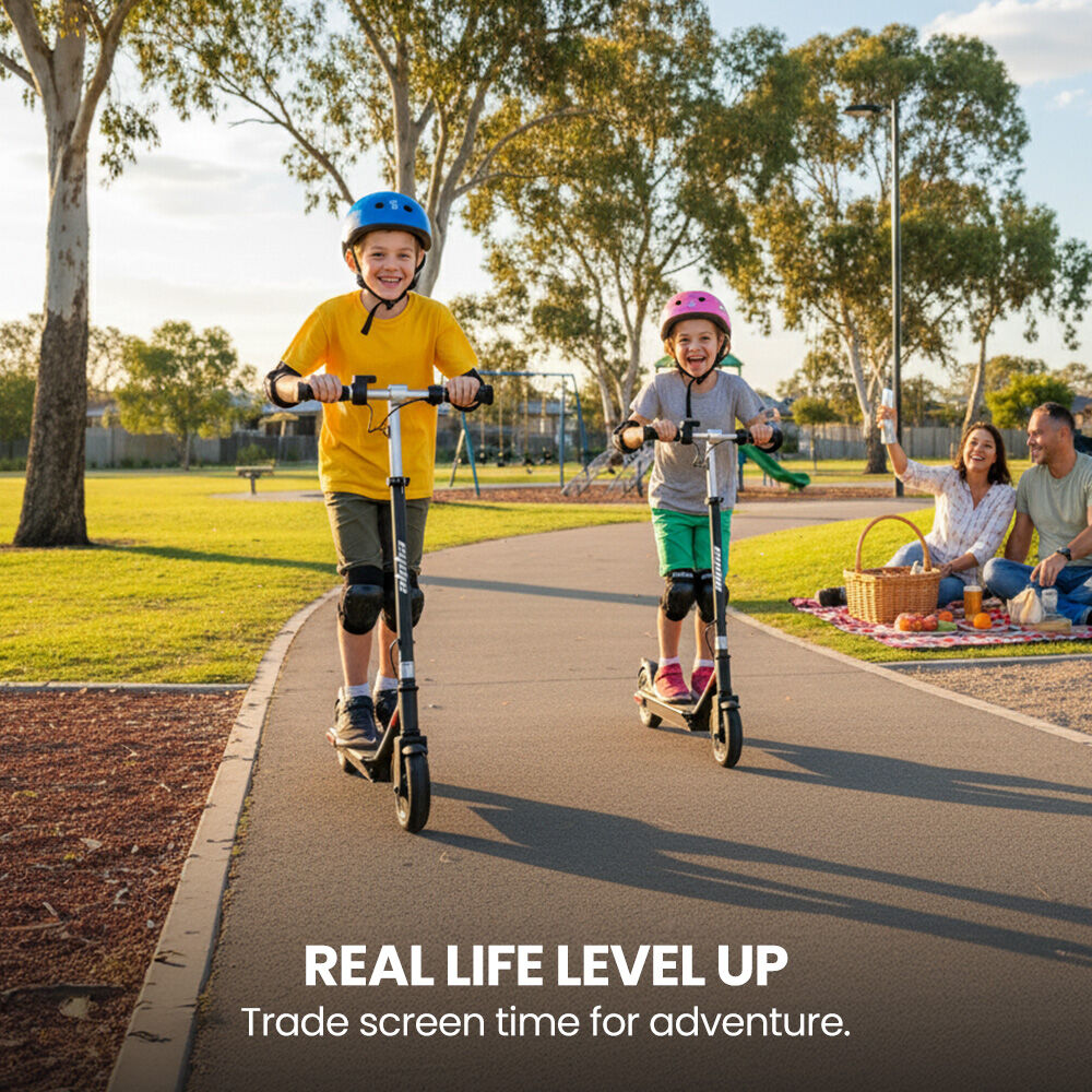 ALPHA Edge Electric Scooter Kids/Teens, 16km/h Max, Adjustable Height, UL Certified, AU Compliant, Dual V219-TRNESCAL2BKA