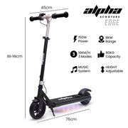 ALPHA Edge Electric Scooter Kids/Teens, 16km/h Max, Adjustable Height, UL Certified, AU Compliant, Dual V219-TRNESCAL2BKA