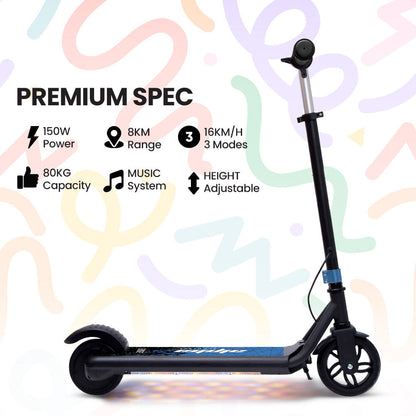 ALPHA Edge Electric Scooter Kids/Teens, 16km/h Max, Adjustable Height, UL Certified, AU Compliant, Dual V219-TRNESCAL2BLA