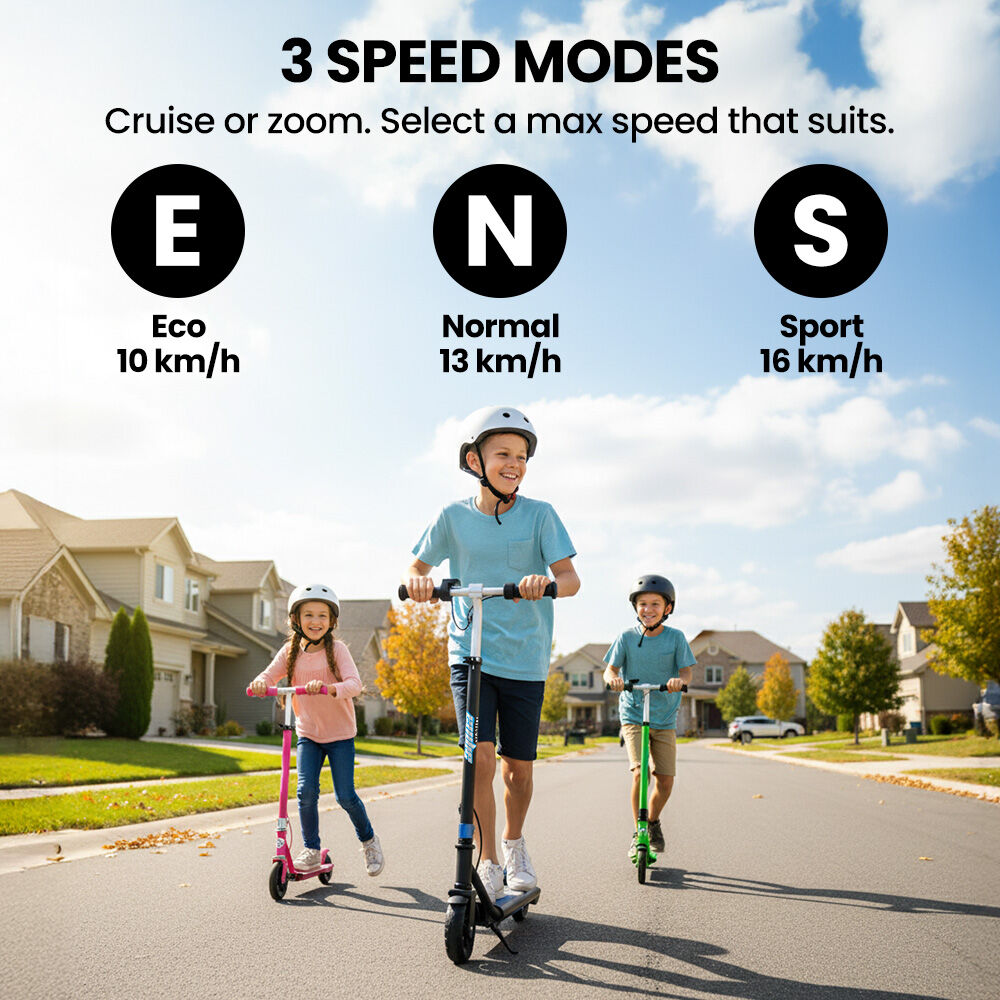 ALPHA Edge Electric Scooter Kids/Teens, 16km/h Max, Adjustable Height, UL Certified, AU Compliant, Dual V219-TRNESCAL2BLA
