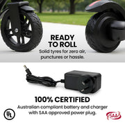 ALPHA Edge Electric Scooter Kids/Teens, 16km/h Max, Adjustable Height, UL Certified, AU Compliant, Dual V219-TRNESCAL2BLA