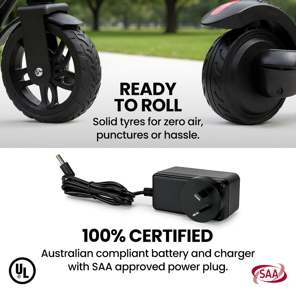 ALPHA Edge Electric Scooter Kids/Teens, 16km/h Max, Adjustable Height, UL Certified, AU Compliant, Dual V219-TRNESCAL2BLA