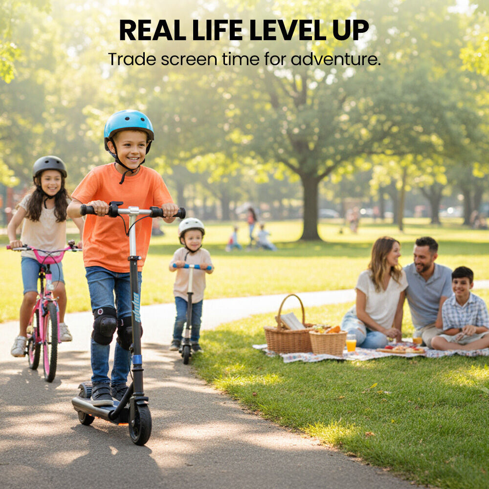 ALPHA Edge Electric Scooter Kids/Teens, 16km/h Max, Adjustable Height, UL Certified, AU Compliant, Dual V219-TRNESCAL2BLA