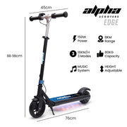 ALPHA Edge Electric Scooter Kids/Teens, 16km/h Max, Adjustable Height, UL Certified, AU Compliant, Dual V219-TRNESCAL2BLA