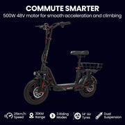 ALPHA Rover Electric Scooter with Seat, 500W 48V 25km/h 30km Range, 14-inch Tyres, Motorised Commuter V219-TRNESCAL8KRA