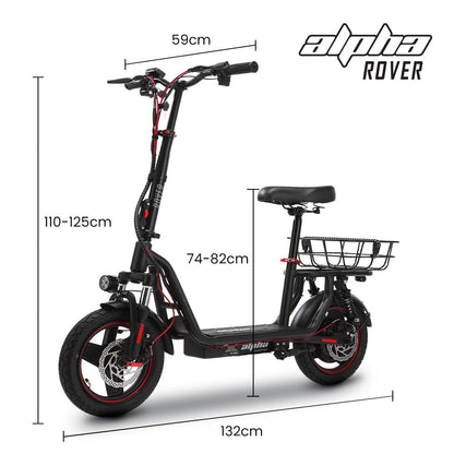 ALPHA Rover Electric Scooter with Seat, 500W 48V 25km/h 30km Range, 14-inch Tyres, Motorised Commuter V219-TRNESCAL8KRA