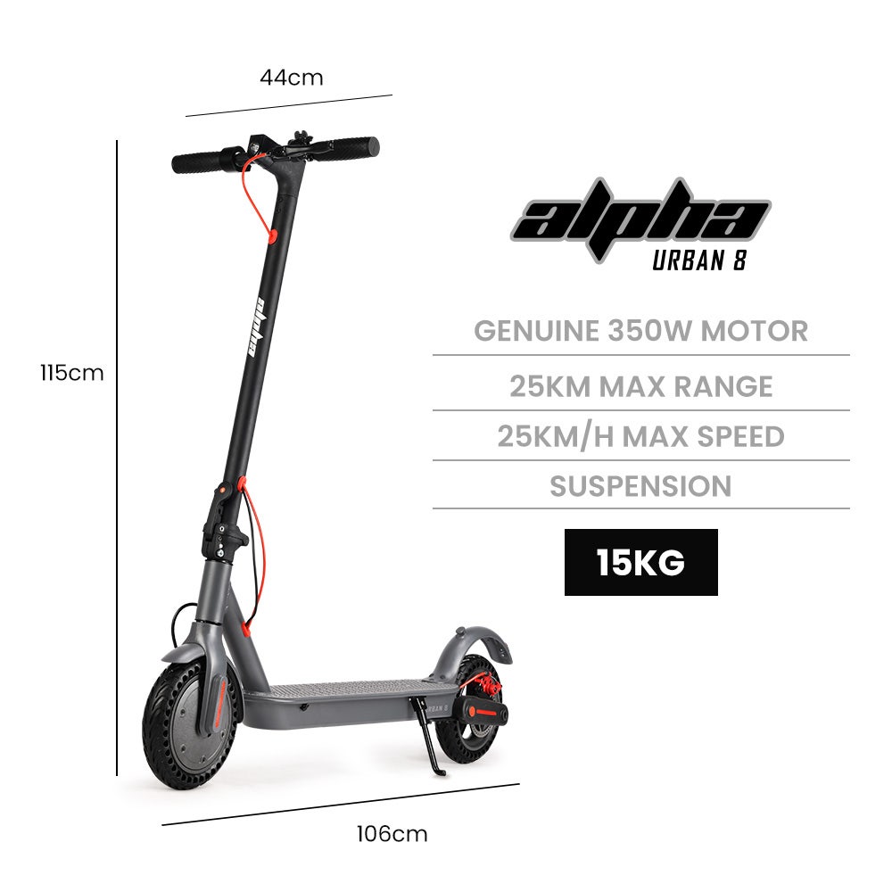 ALPHA Urban 8 Electric Scooter, Suspension, 25km Range, 8.5-Inch Wheels, Brushless Motor, Motorised Commuter V219-TRNESCALA4GA